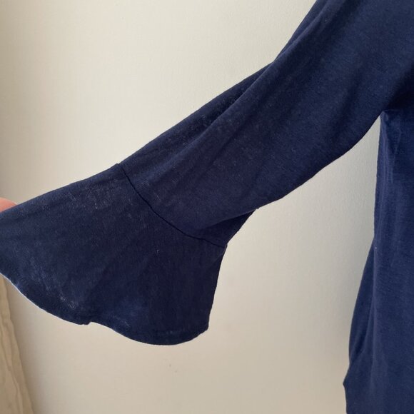 Cynthia Rowley 100% Linen Top Blouse Size L Blue Bell Sleeve Boho Lagenlook - Picture 2 of 8